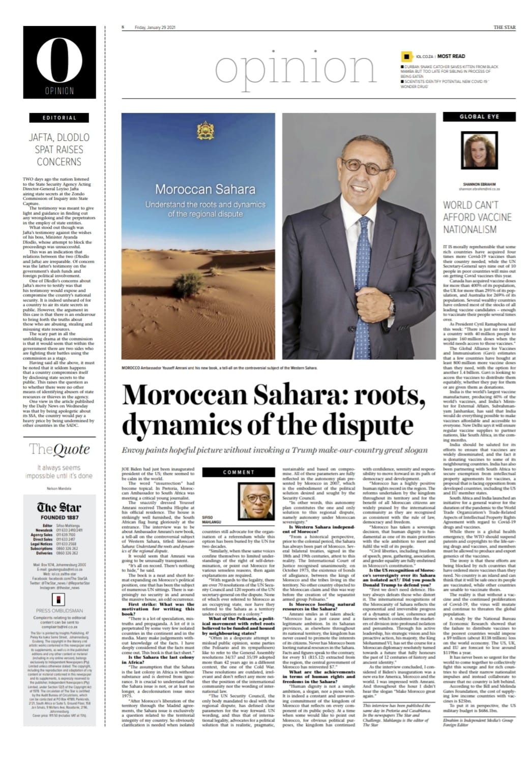 The South African newspaper “The Star” – Moroccan Sahara: roots, dynamics of the dispute